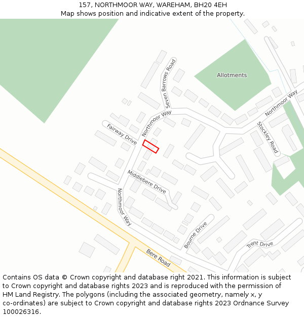 157, NORTHMOOR WAY, WAREHAM, BH20 4EH: Location map and indicative extent of plot