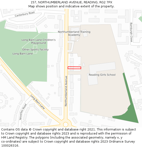 157, NORTHUMBERLAND AVENUE, READING, RG2 7PX: Location map and indicative extent of plot