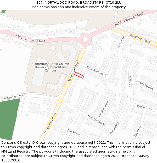 157, NORTHWOOD ROAD, BROADSTAIRS, CT10 2LU: Location map and indicative extent of plot