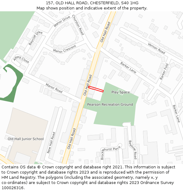 157, OLD HALL ROAD, CHESTERFIELD, S40 1HG: Location map and indicative extent of plot