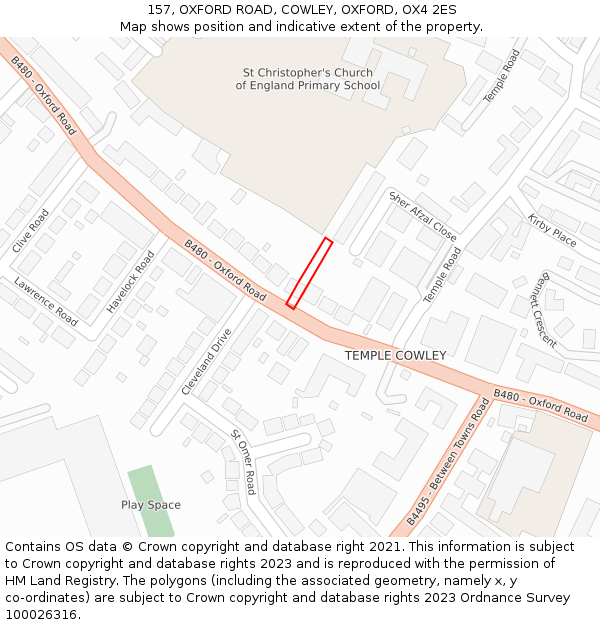 157, OXFORD ROAD, COWLEY, OXFORD, OX4 2ES: Location map and indicative extent of plot