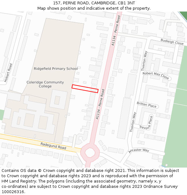 157, PERNE ROAD, CAMBRIDGE, CB1 3NT: Location map and indicative extent of plot