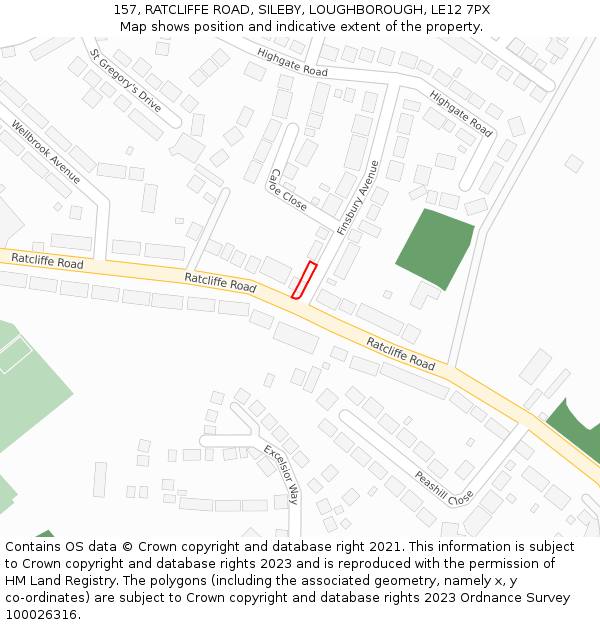 157, RATCLIFFE ROAD, SILEBY, LOUGHBOROUGH, LE12 7PX: Location map and indicative extent of plot