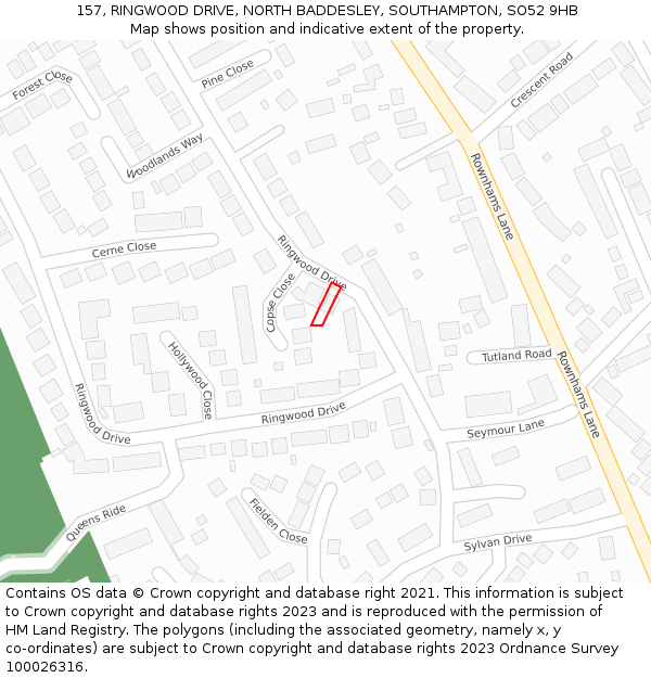 157, RINGWOOD DRIVE, NORTH BADDESLEY, SOUTHAMPTON, SO52 9HB: Location map and indicative extent of plot