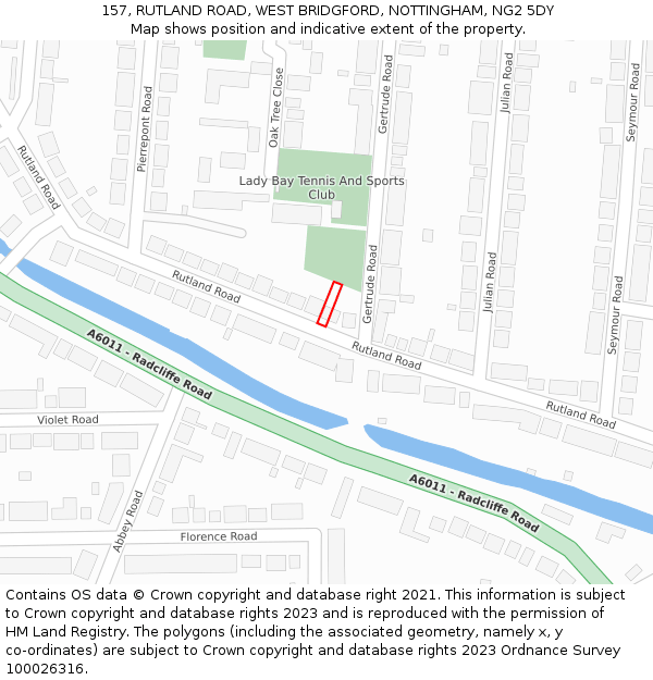 157, RUTLAND ROAD, WEST BRIDGFORD, NOTTINGHAM, NG2 5DY: Location map and indicative extent of plot