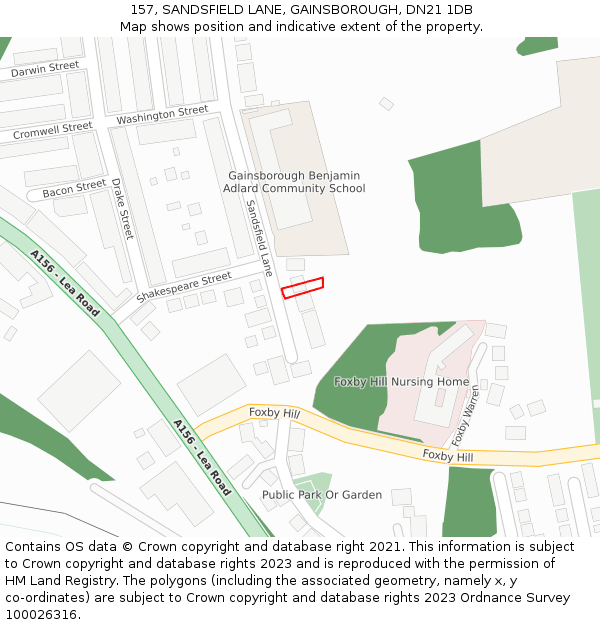 157, SANDSFIELD LANE, GAINSBOROUGH, DN21 1DB: Location map and indicative extent of plot