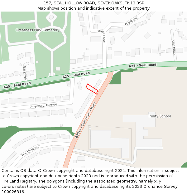 157, SEAL HOLLOW ROAD, SEVENOAKS, TN13 3SP: Location map and indicative extent of plot