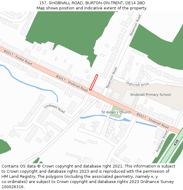 157, SHOBNALL ROAD, BURTON-ON-TRENT, DE14 2BD: Location map and indicative extent of plot