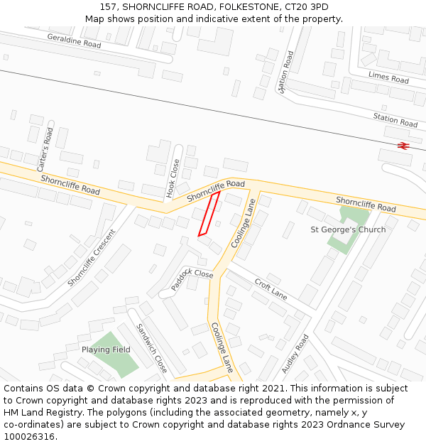 157, SHORNCLIFFE ROAD, FOLKESTONE, CT20 3PD: Location map and indicative extent of plot