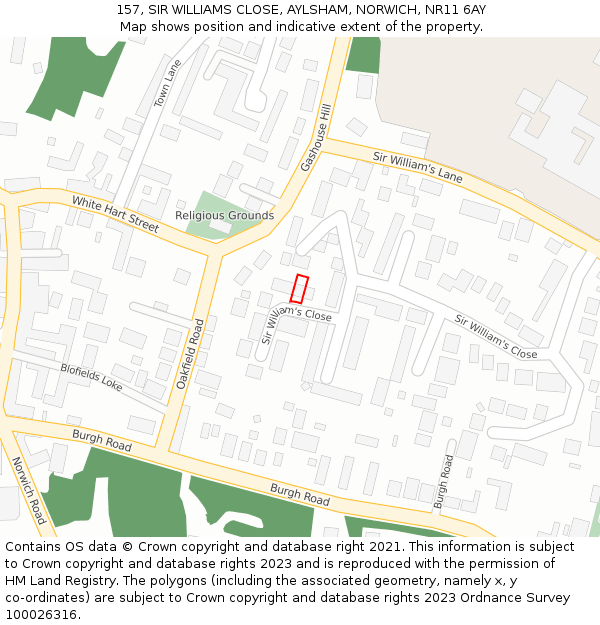 157, SIR WILLIAMS CLOSE, AYLSHAM, NORWICH, NR11 6AY: Location map and indicative extent of plot