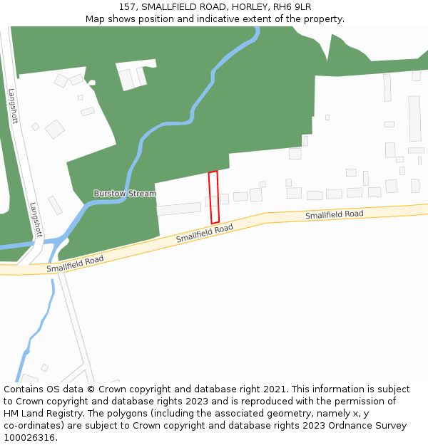 157, SMALLFIELD ROAD, HORLEY, RH6 9LR: Location map and indicative extent of plot