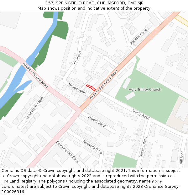 157, SPRINGFIELD ROAD, CHELMSFORD, CM2 6JP: Location map and indicative extent of plot