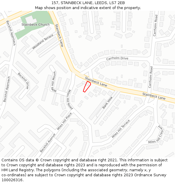 157, STAINBECK LANE, LEEDS, LS7 2EB: Location map and indicative extent of plot