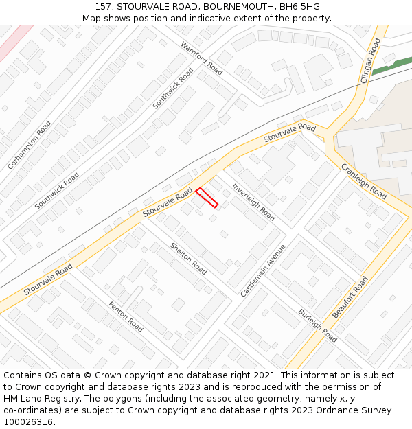 157, STOURVALE ROAD, BOURNEMOUTH, BH6 5HG: Location map and indicative extent of plot