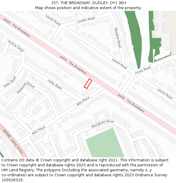 157, THE BROADWAY, DUDLEY, DY1 3EH: Location map and indicative extent of plot