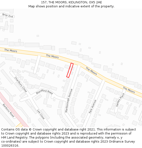 157, THE MOORS, KIDLINGTON, OX5 2AE: Location map and indicative extent of plot