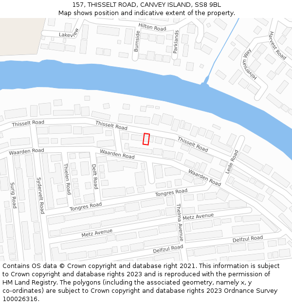 157, THISSELT ROAD, CANVEY ISLAND, SS8 9BL: Location map and indicative extent of plot