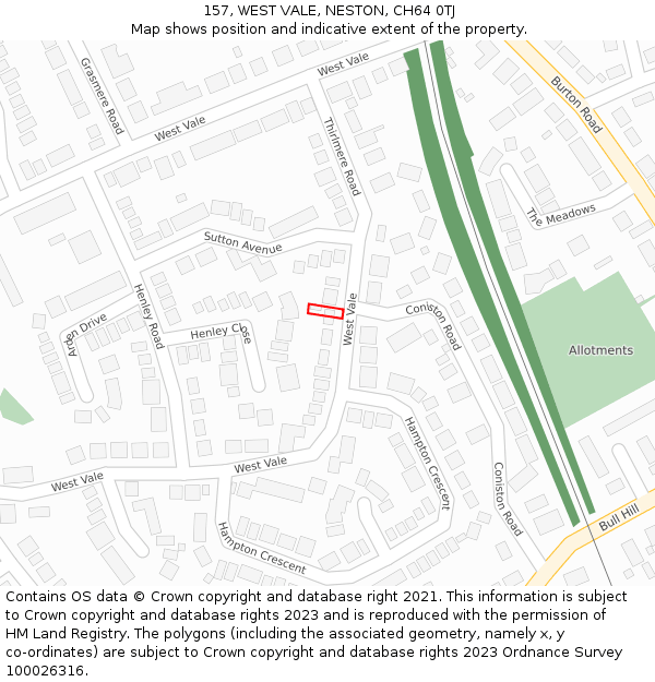 157, WEST VALE, NESTON, CH64 0TJ: Location map and indicative extent of plot