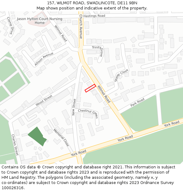 157, WILMOT ROAD, SWADLINCOTE, DE11 9BN: Location map and indicative extent of plot