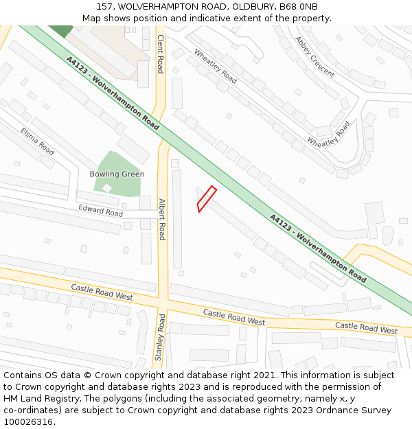 157, WOLVERHAMPTON ROAD, OLDBURY, B68 0NB: Location map and indicative extent of plot