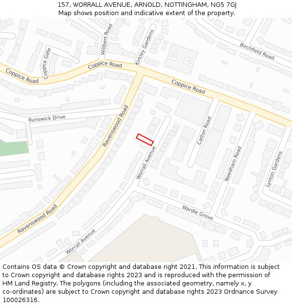 157, WORRALL AVENUE, ARNOLD, NOTTINGHAM, NG5 7GJ: Location map and indicative extent of plot