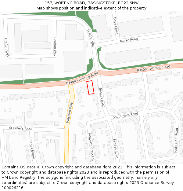 157, WORTING ROAD, BASINGSTOKE, RG22 6NW: Location map and indicative extent of plot