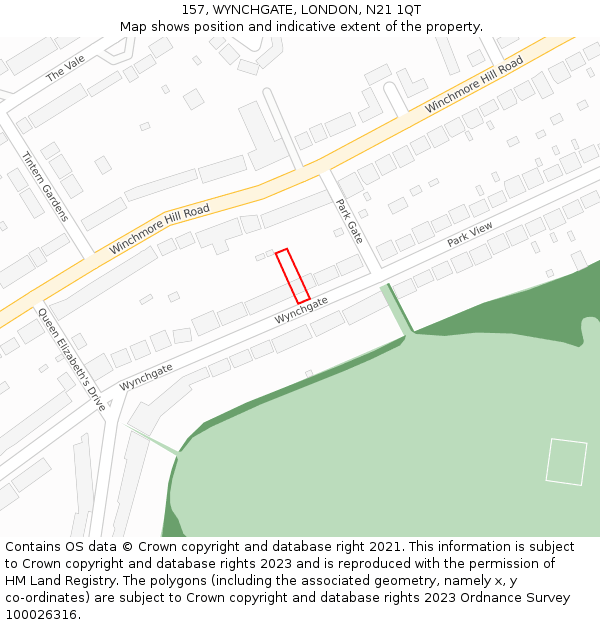 157, WYNCHGATE, LONDON, N21 1QT: Location map and indicative extent of plot