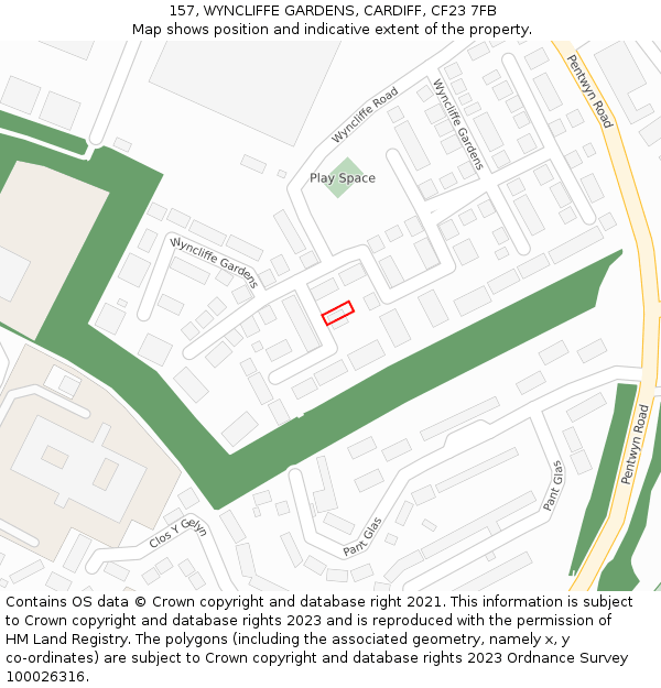 157, WYNCLIFFE GARDENS, CARDIFF, CF23 7FB: Location map and indicative extent of plot