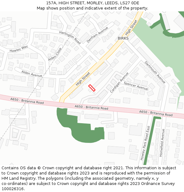 157A, HIGH STREET, MORLEY, LEEDS, LS27 0DE: Location map and indicative extent of plot