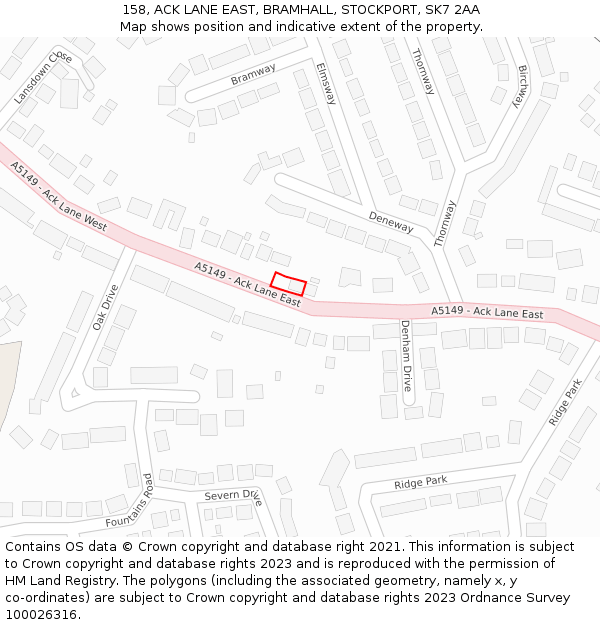 158, ACK LANE EAST, BRAMHALL, STOCKPORT, SK7 2AA: Location map and indicative extent of plot