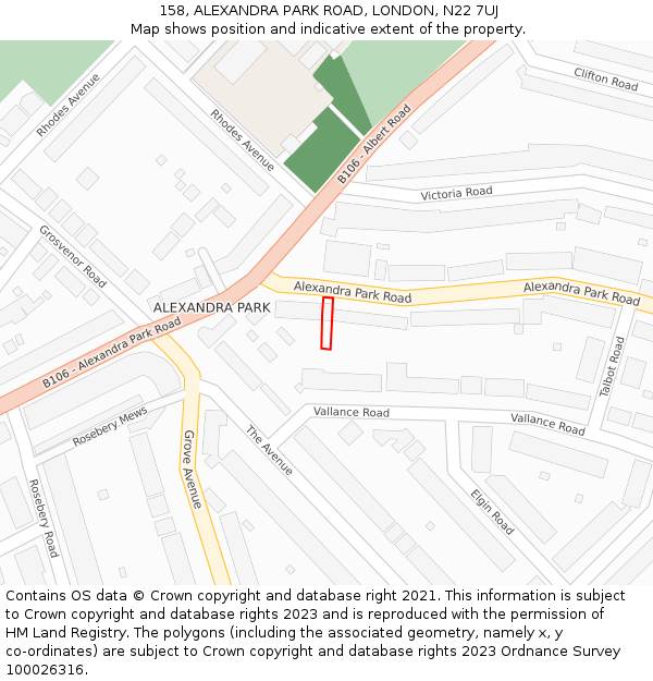 158, ALEXANDRA PARK ROAD, LONDON, N22 7UJ: Location map and indicative extent of plot