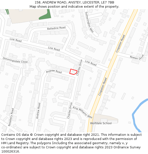 158, ANDREW ROAD, ANSTEY, LEICESTER, LE7 7BB: Location map and indicative extent of plot