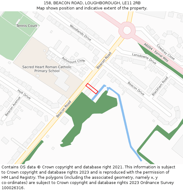 158, BEACON ROAD, LOUGHBOROUGH, LE11 2RB: Location map and indicative extent of plot