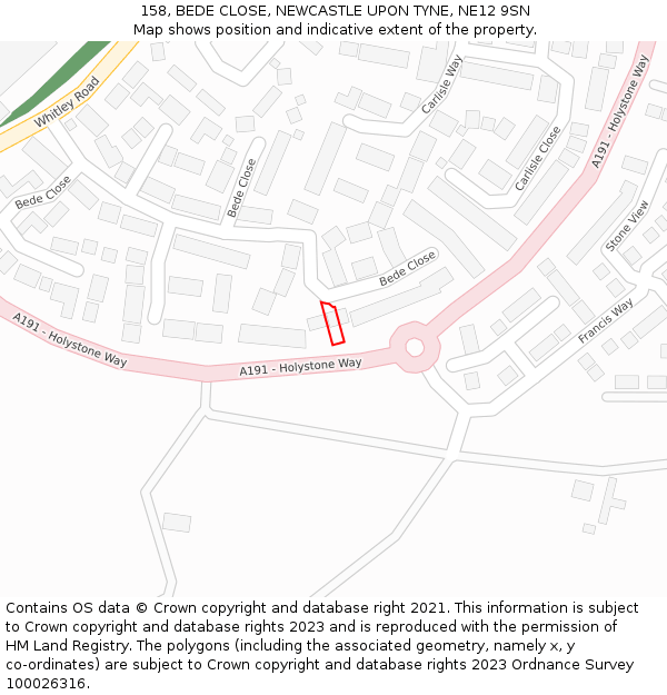 158, BEDE CLOSE, NEWCASTLE UPON TYNE, NE12 9SN: Location map and indicative extent of plot