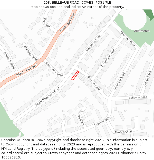 158, BELLEVUE ROAD, COWES, PO31 7LE: Location map and indicative extent of plot