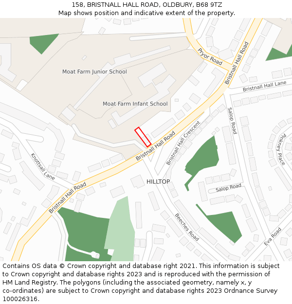 158, BRISTNALL HALL ROAD, OLDBURY, B68 9TZ: Location map and indicative extent of plot