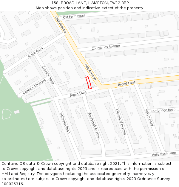 158, BROAD LANE, HAMPTON, TW12 3BP: Location map and indicative extent of plot