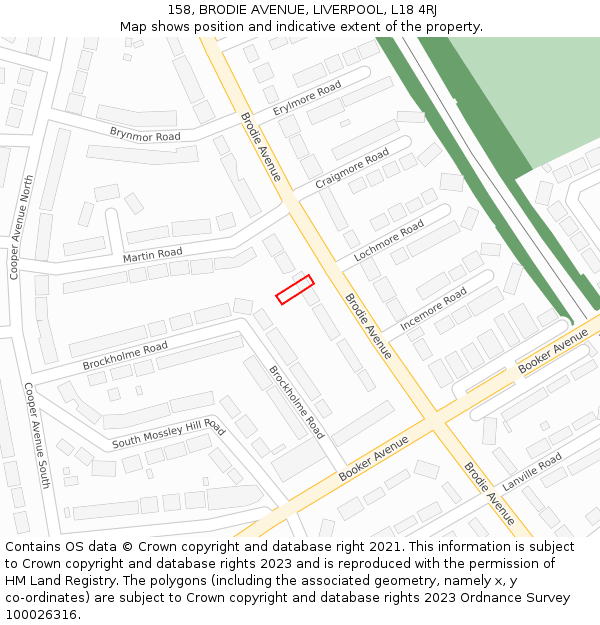 158, BRODIE AVENUE, LIVERPOOL, L18 4RJ: Location map and indicative extent of plot