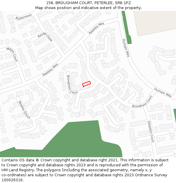 158, BROUGHAM COURT, PETERLEE, SR8 1PZ: Location map and indicative extent of plot