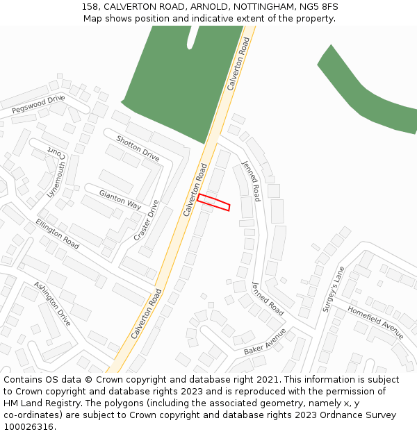 158, CALVERTON ROAD, ARNOLD, NOTTINGHAM, NG5 8FS: Location map and indicative extent of plot