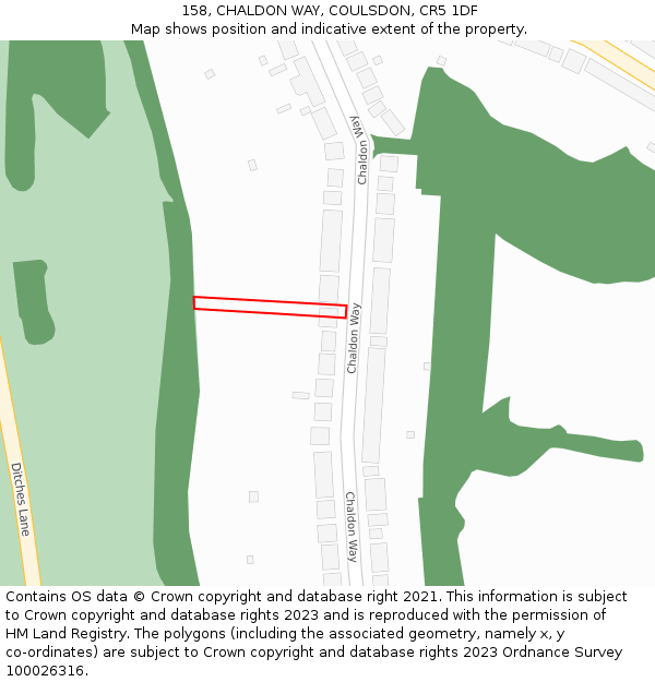 158, CHALDON WAY, COULSDON, CR5 1DF: Location map and indicative extent of plot