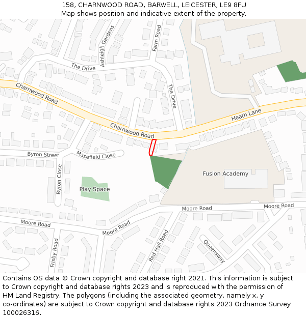 158, CHARNWOOD ROAD, BARWELL, LEICESTER, LE9 8FU: Location map and indicative extent of plot