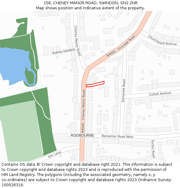 158, CHENEY MANOR ROAD, SWINDON, SN2 2NR: Location map and indicative extent of plot