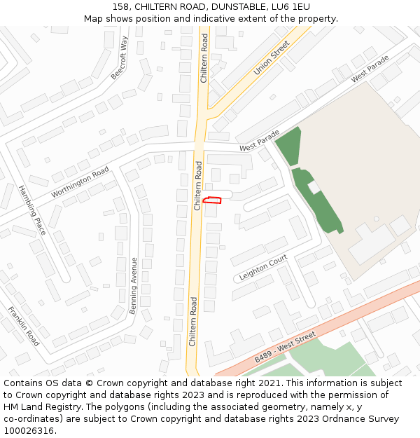 158, CHILTERN ROAD, DUNSTABLE, LU6 1EU: Location map and indicative extent of plot