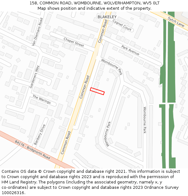 158, COMMON ROAD, WOMBOURNE, WOLVERHAMPTON, WV5 0LT: Location map and indicative extent of plot