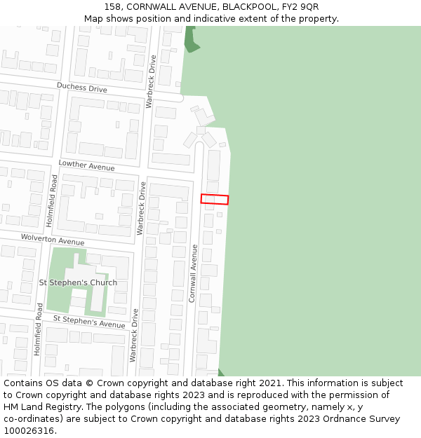 158, CORNWALL AVENUE, BLACKPOOL, FY2 9QR: Location map and indicative extent of plot