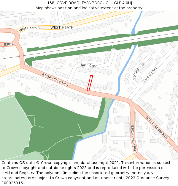 158, COVE ROAD, FARNBOROUGH, GU14 0HJ: Location map and indicative extent of plot