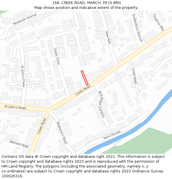 158, CREEK ROAD, MARCH, PE15 8RN: Location map and indicative extent of plot