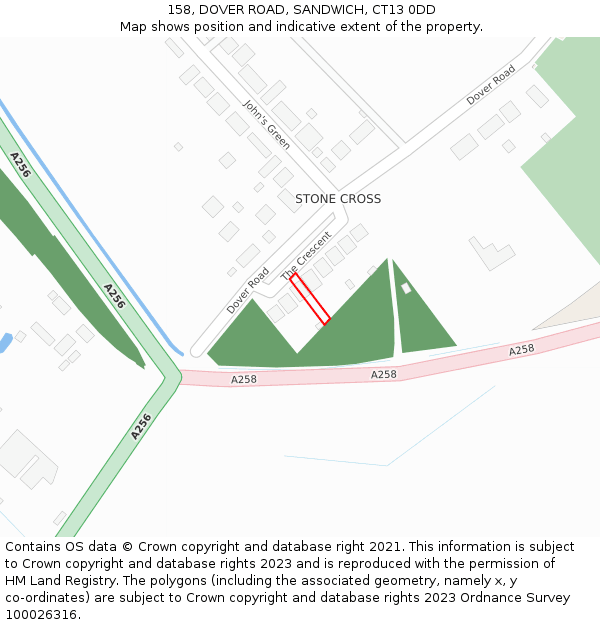 158, DOVER ROAD, SANDWICH, CT13 0DD: Location map and indicative extent of plot