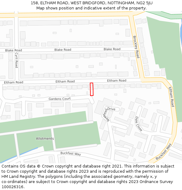 158, ELTHAM ROAD, WEST BRIDGFORD, NOTTINGHAM, NG2 5JU: Location map and indicative extent of plot